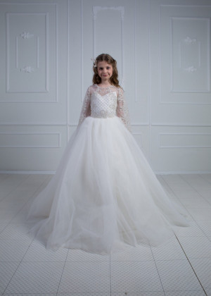 Glitter Lace Tulle Long Fairy Flower Girl Dress